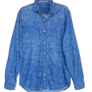 GAP Slim Mens M Fit Blue Palm Leaves Print Long Sleeve Cotton Shirt